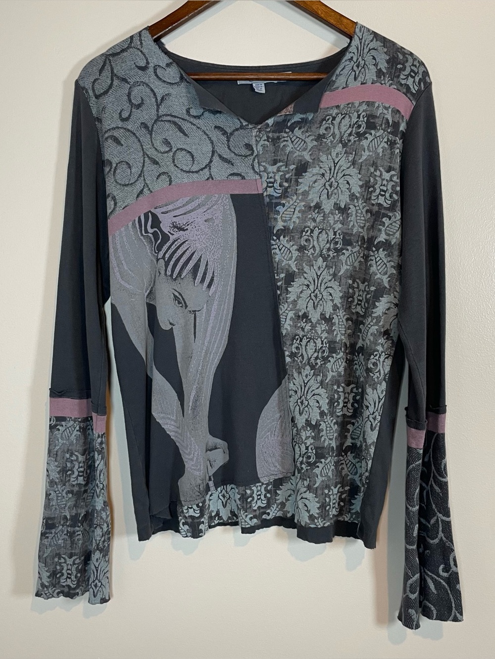 CIRQUE DU SOLEIL XL Asymmetrical Art Wear Graphic Patchwork Long Sleeve Shirt